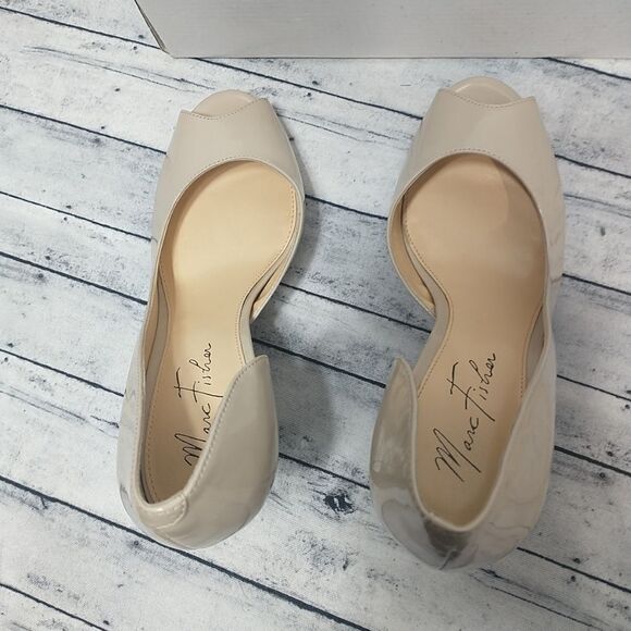 Marc Fisher D'Orsay Woman's SZ 7M Heels Nude Patent Leather Peep Toe Joey . - Picture 7 of 10